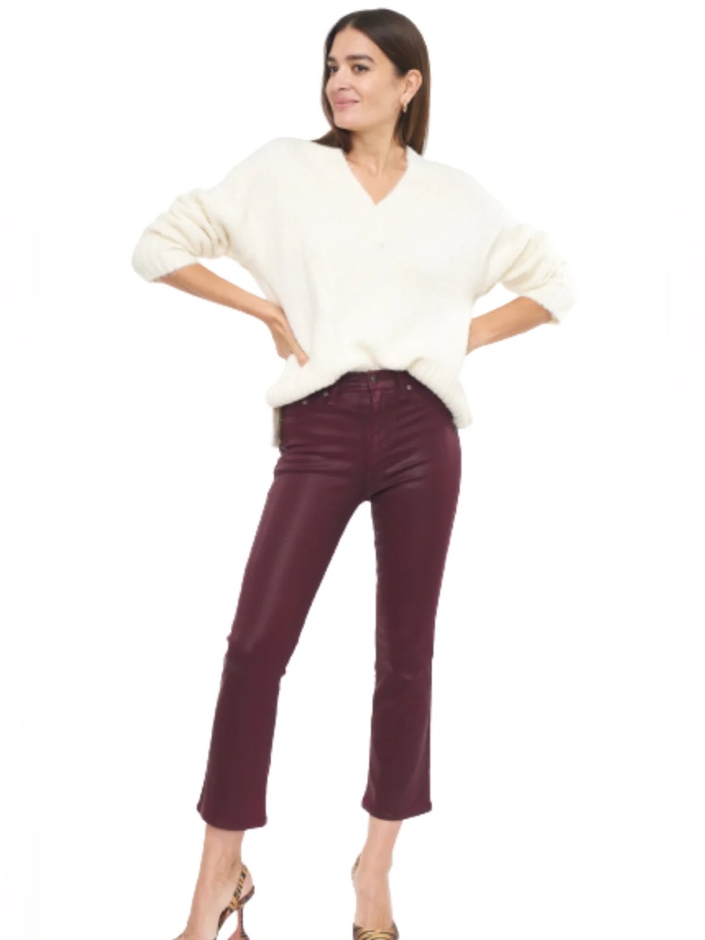 Pistola Lennon High Rise Crop Boot Coated Merlot Jeans Size 31 NWT